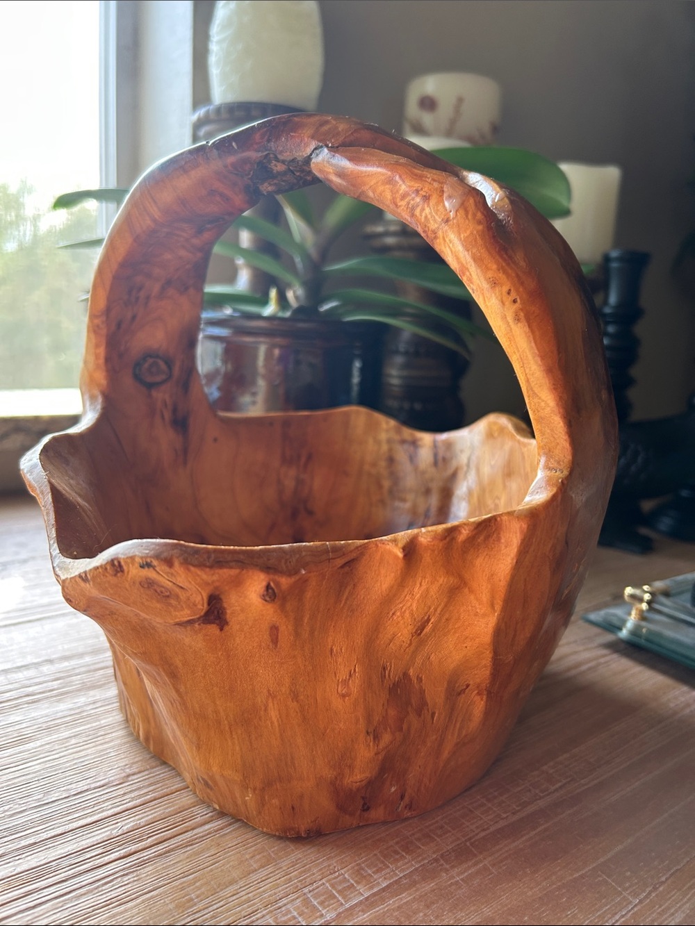 Hand Carved Burl Wood Basket - Rustic Decor Natural Foreging Whimsical Basket - Picture 14 of 16
